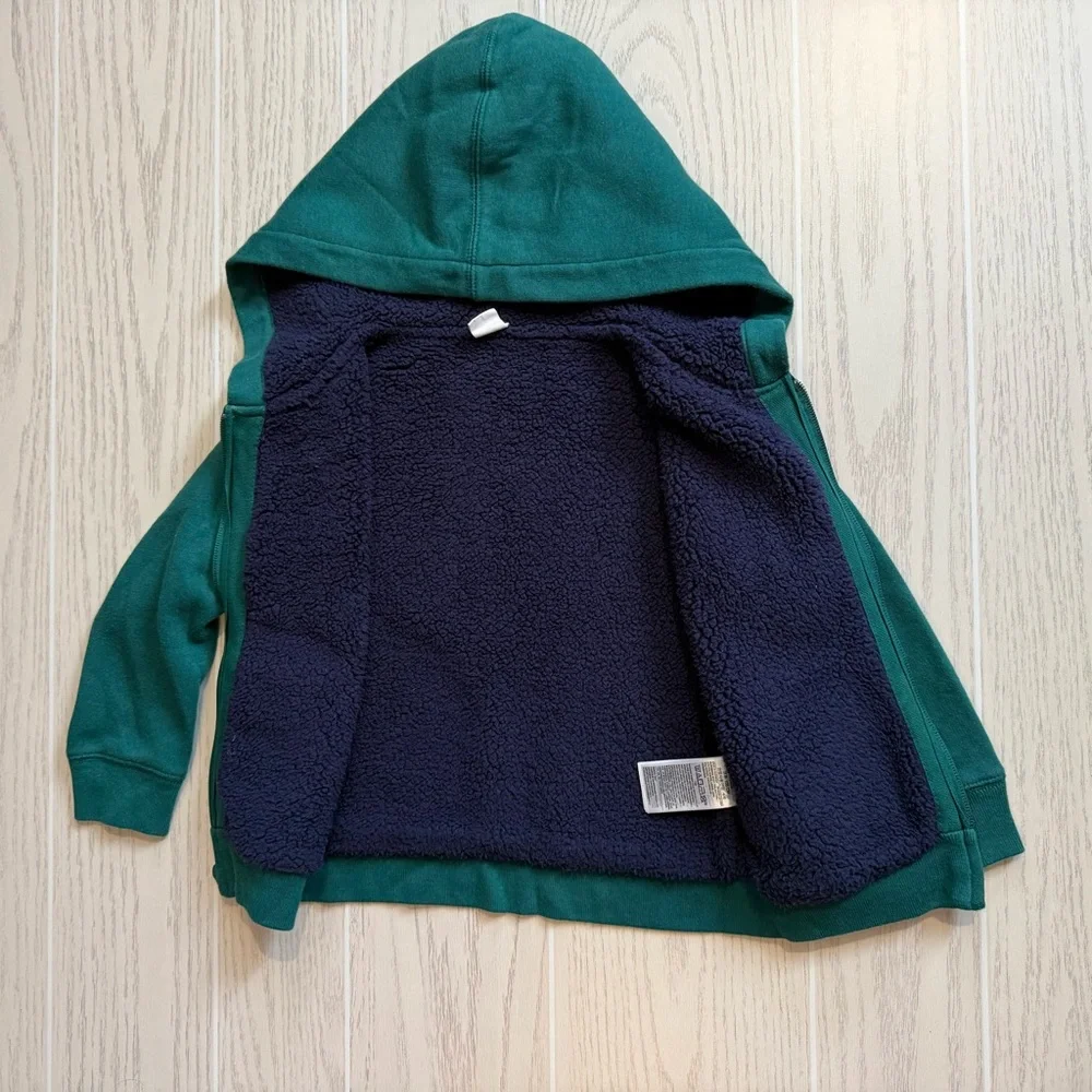 Baby Gap Boys Size 4 Years Green Sherpa Lined Zip Hoodie‎ EUC